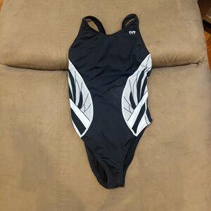 TYR Black and White One Piece Racerback Swimsuit